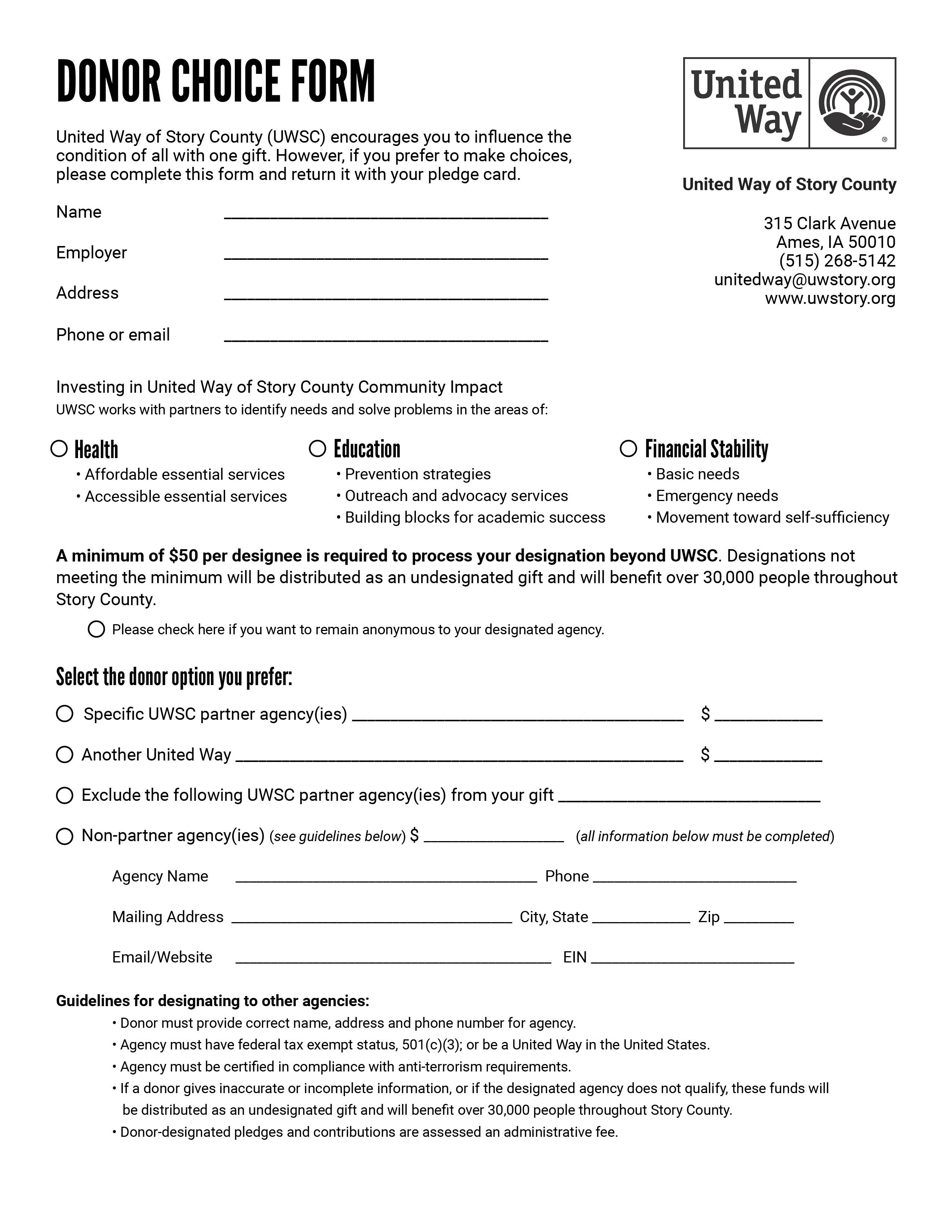 Donor Choice Form